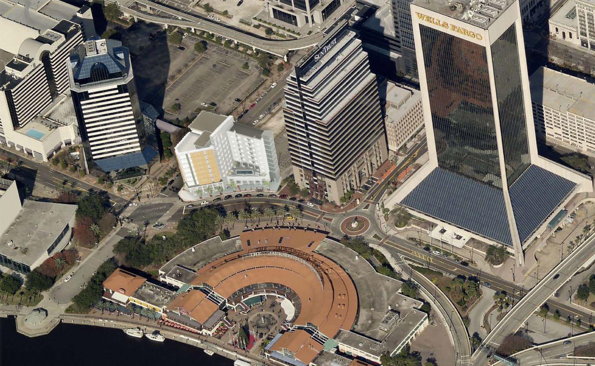 An aerial view of the Hyatt Place site.