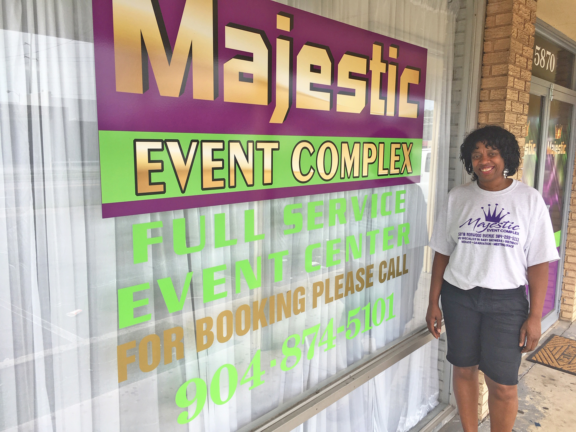 Ladreeka Atwater stands outside her latest venture, Majestic Event Complex on Norwood Avenue. Her goal is to provide an affordable event space on the Northside.