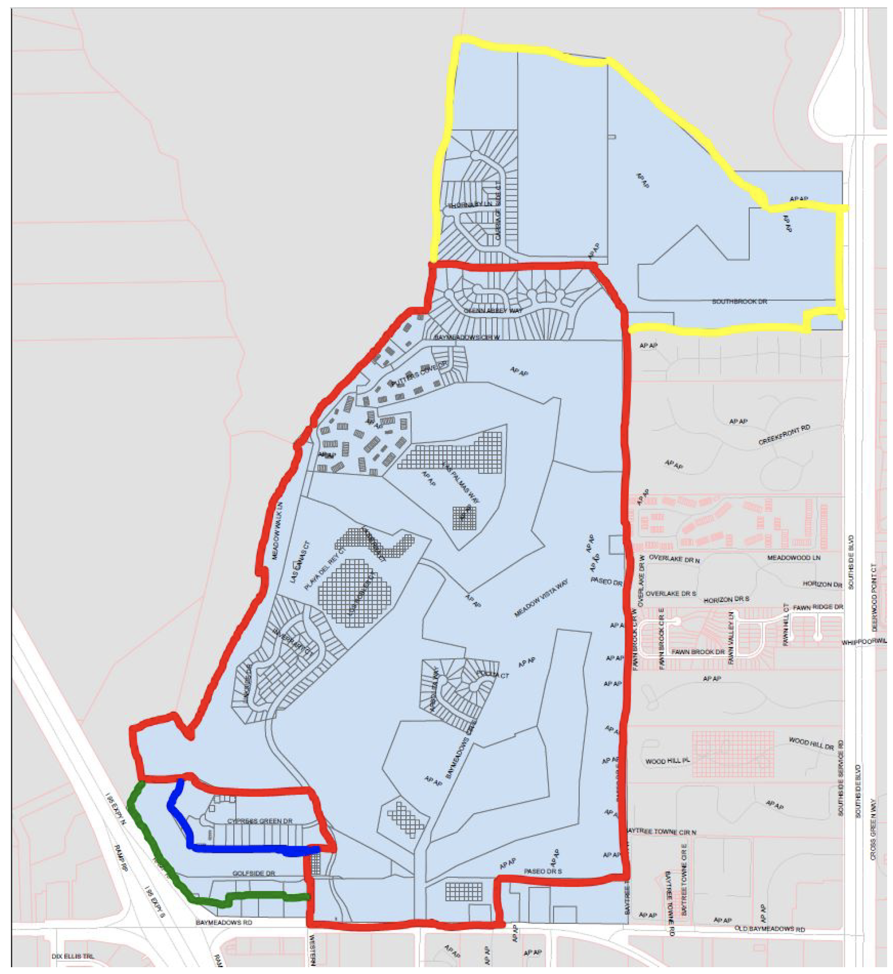 A map of the area in the proposed Baymeadws Dependent Special Taxing District.