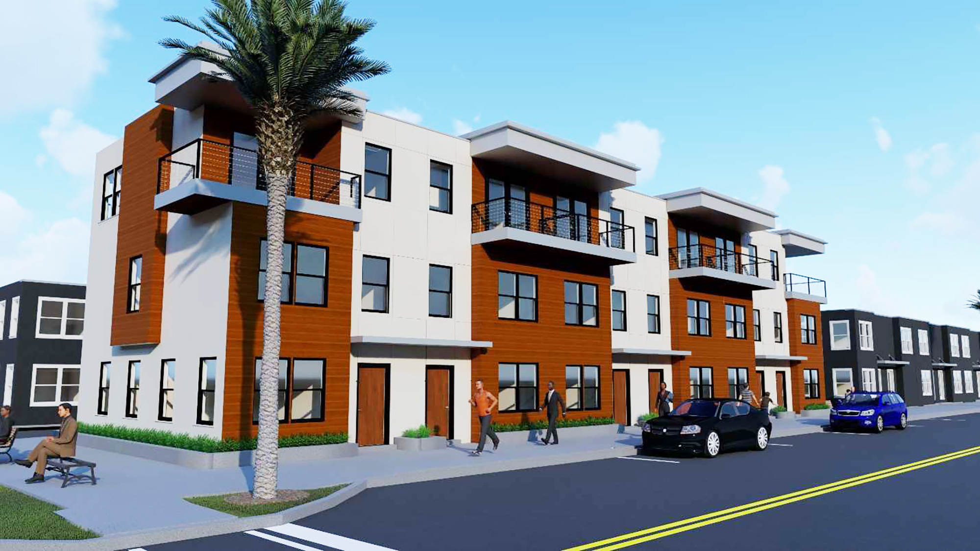A rendering of the proposed Johnson Commons townhomes on the Forsyth Block