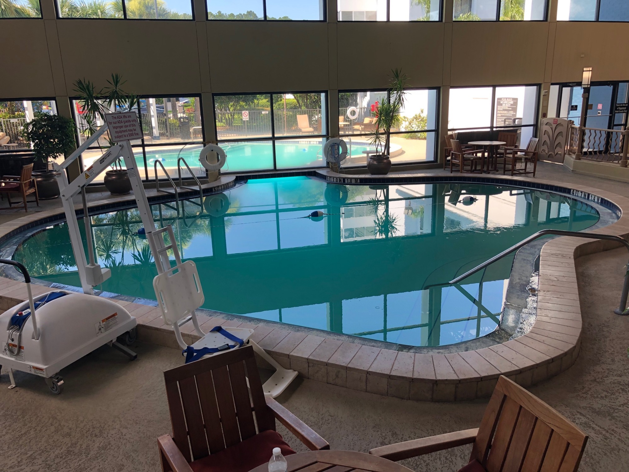 The indoor/outdoor pool at the Crowne Regency.