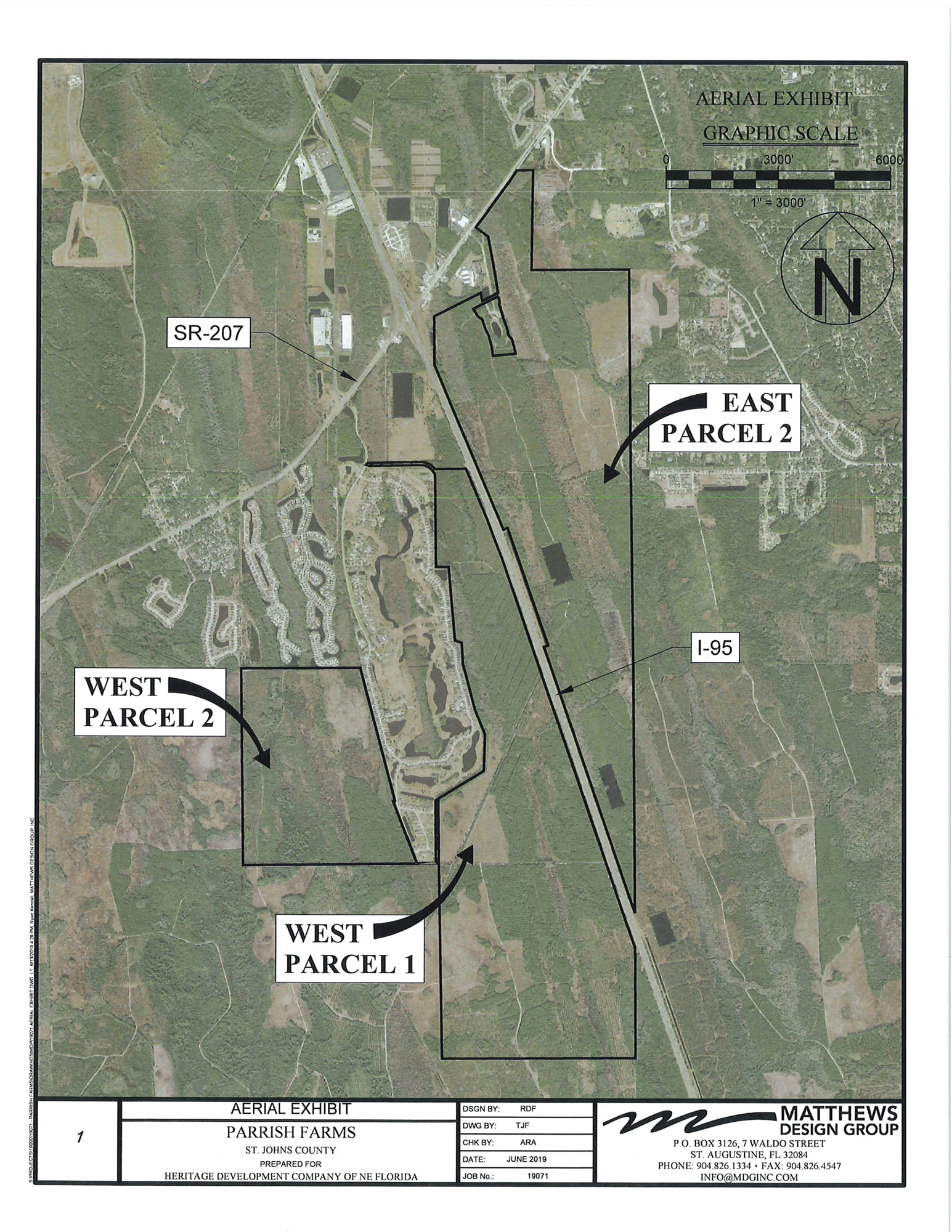 An aerial view of the proposed Parrish Farms development.