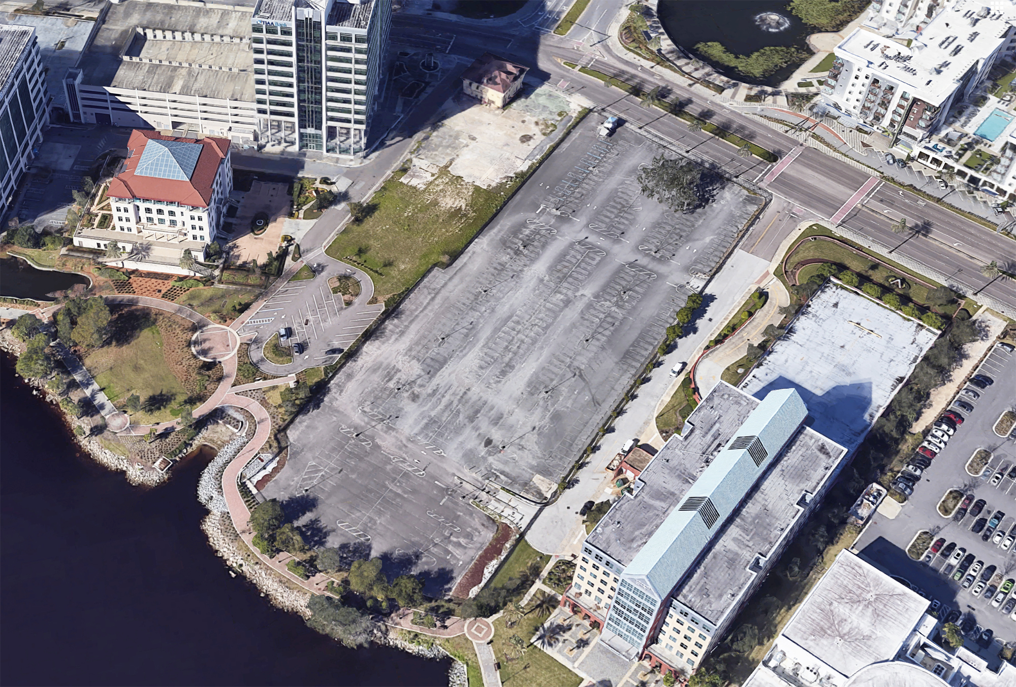 The Florida Blue parking lot along Riverside Avenue near FIS’s existing offices on the Downtown Northbank. (Google)