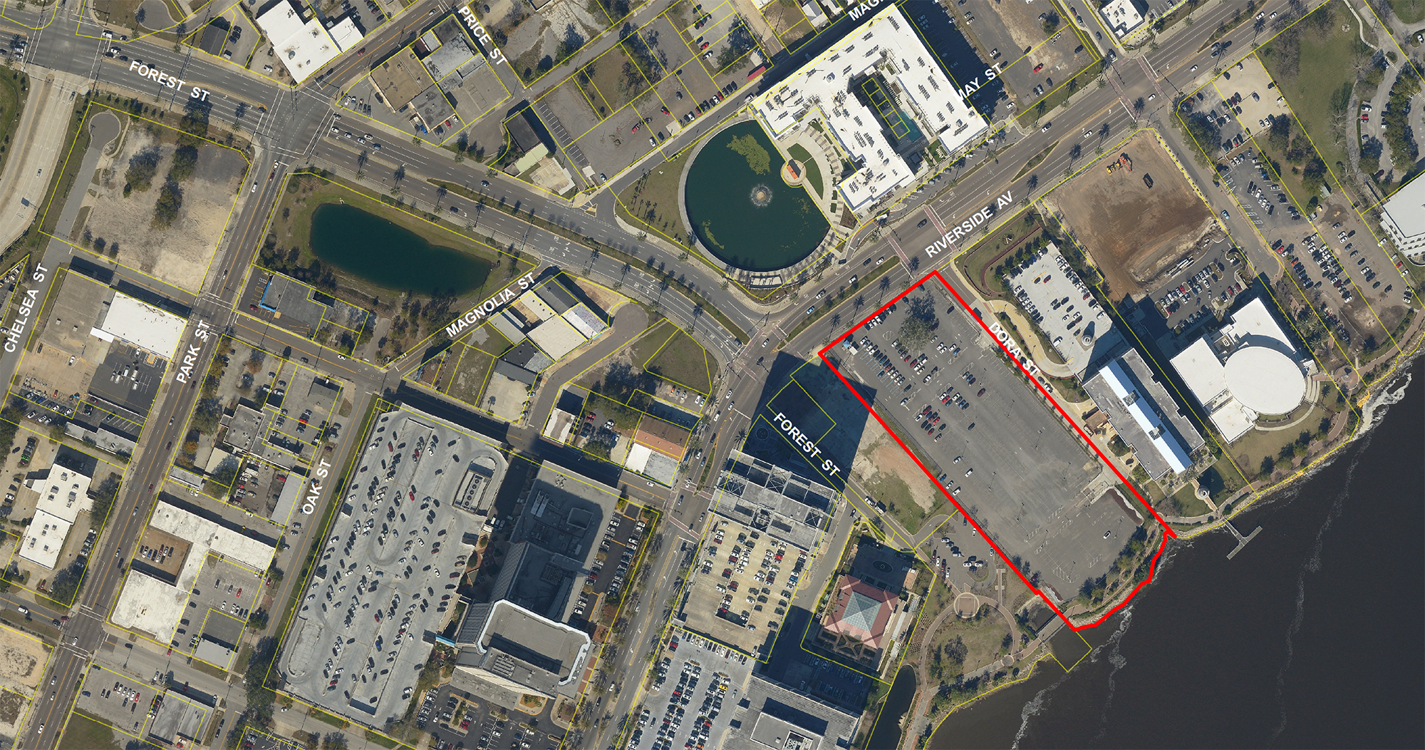 This aerial photograph included in DIA documentation shows the Florida Blue surface parking lot as the intended site for Project Sharp’s proposed $145 million headquarters.