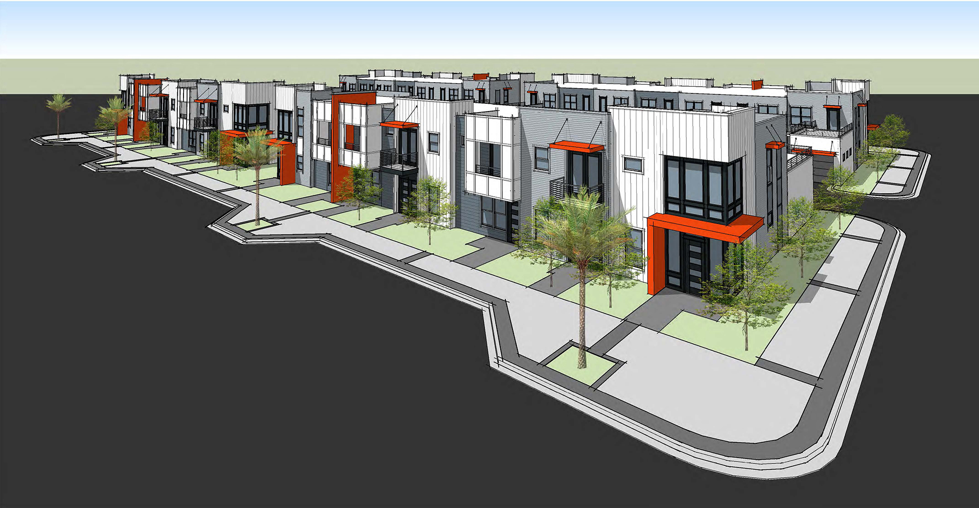 An artist's rendering of the Vestcor townhomes planned for LaVilla.