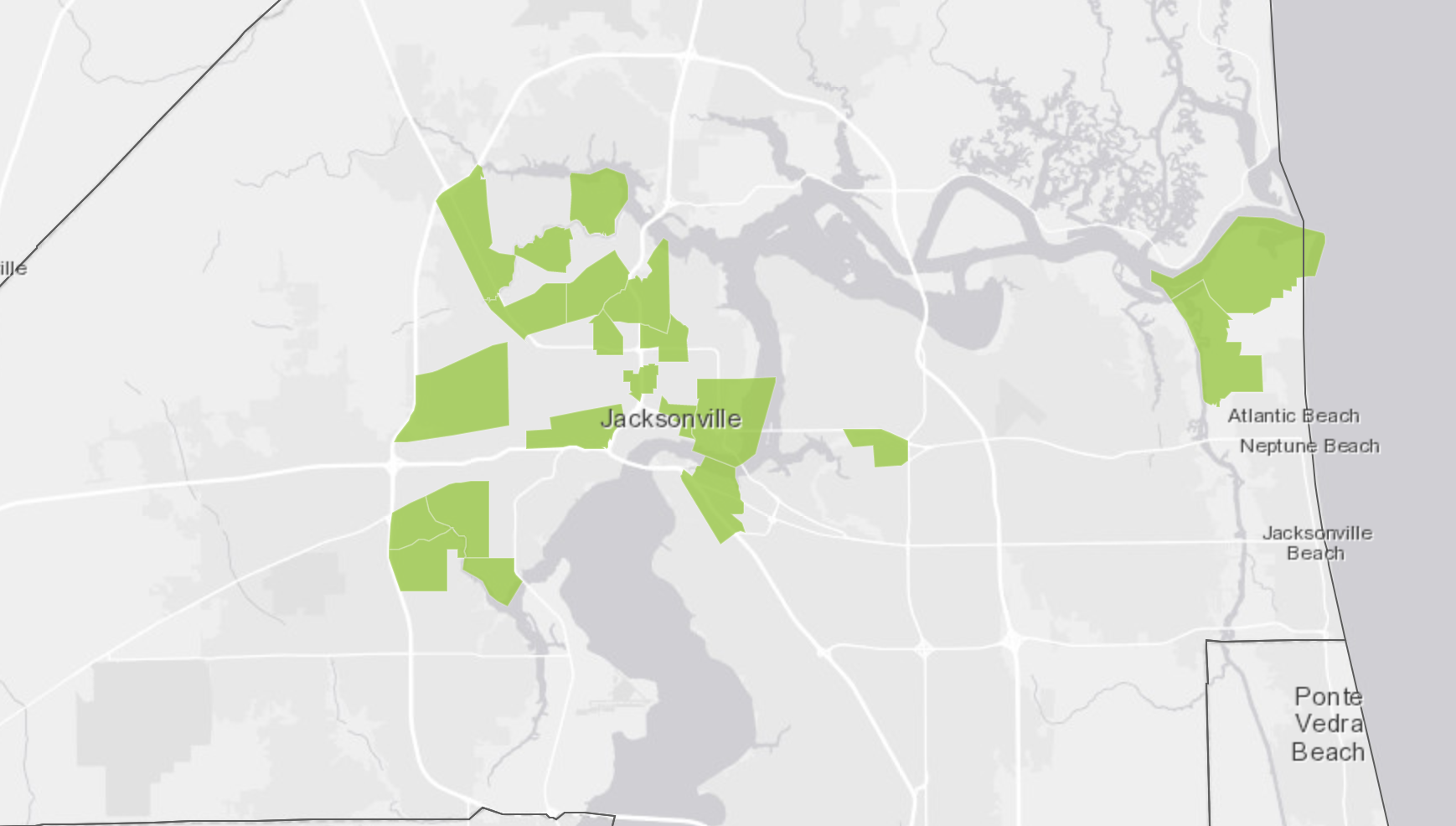 A map of Opportunity Zones in Northeast Florida.
