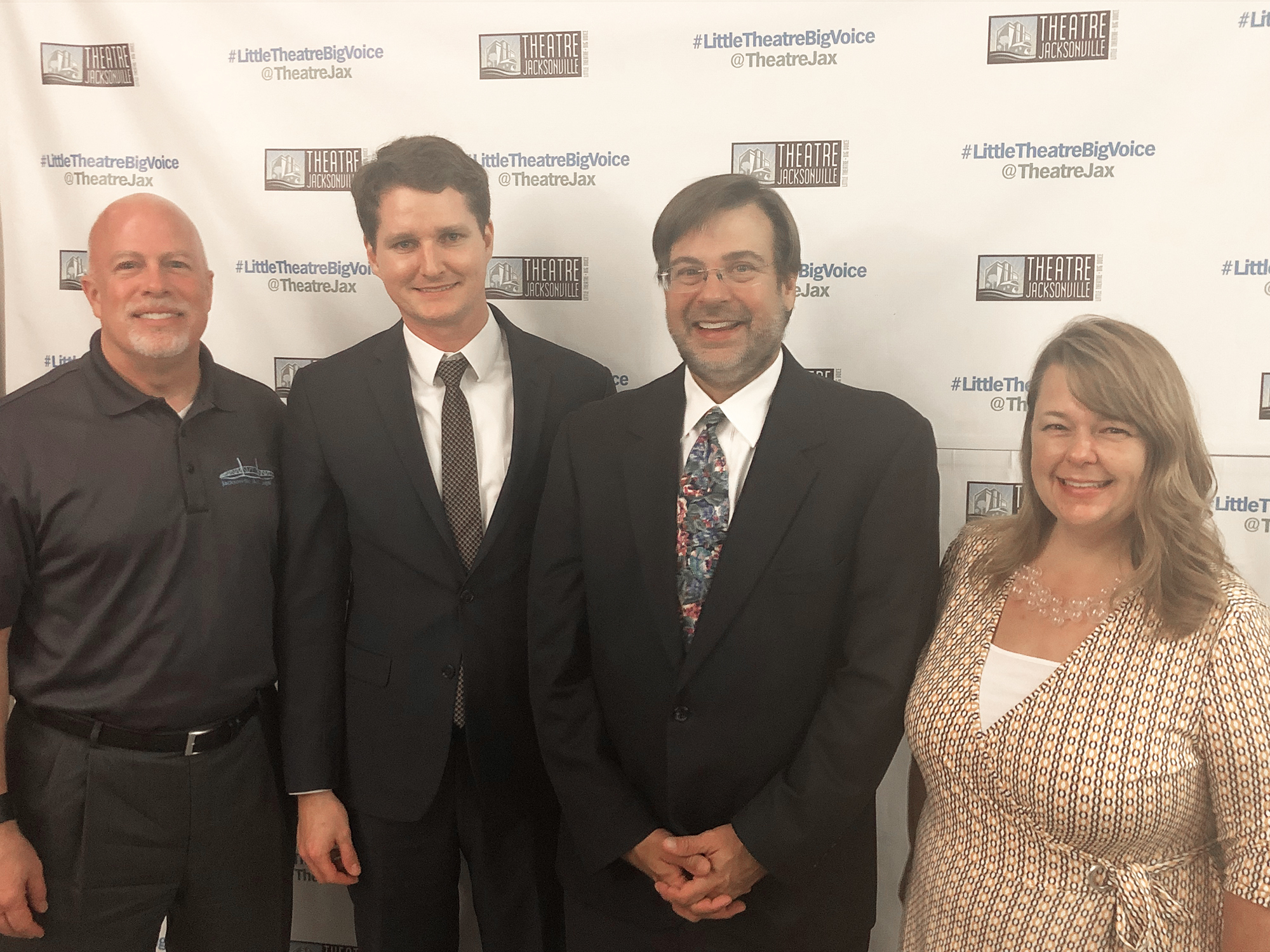 From left, Jacksonville Area Legal Aid CEO and President Jim Kowalski, attorneys James Poindexter and Tad Delegal and JALA Pro Bono Director Missy Davenport at the premiere of “Twelve Angry Men” at Theatre Jacksonville.
