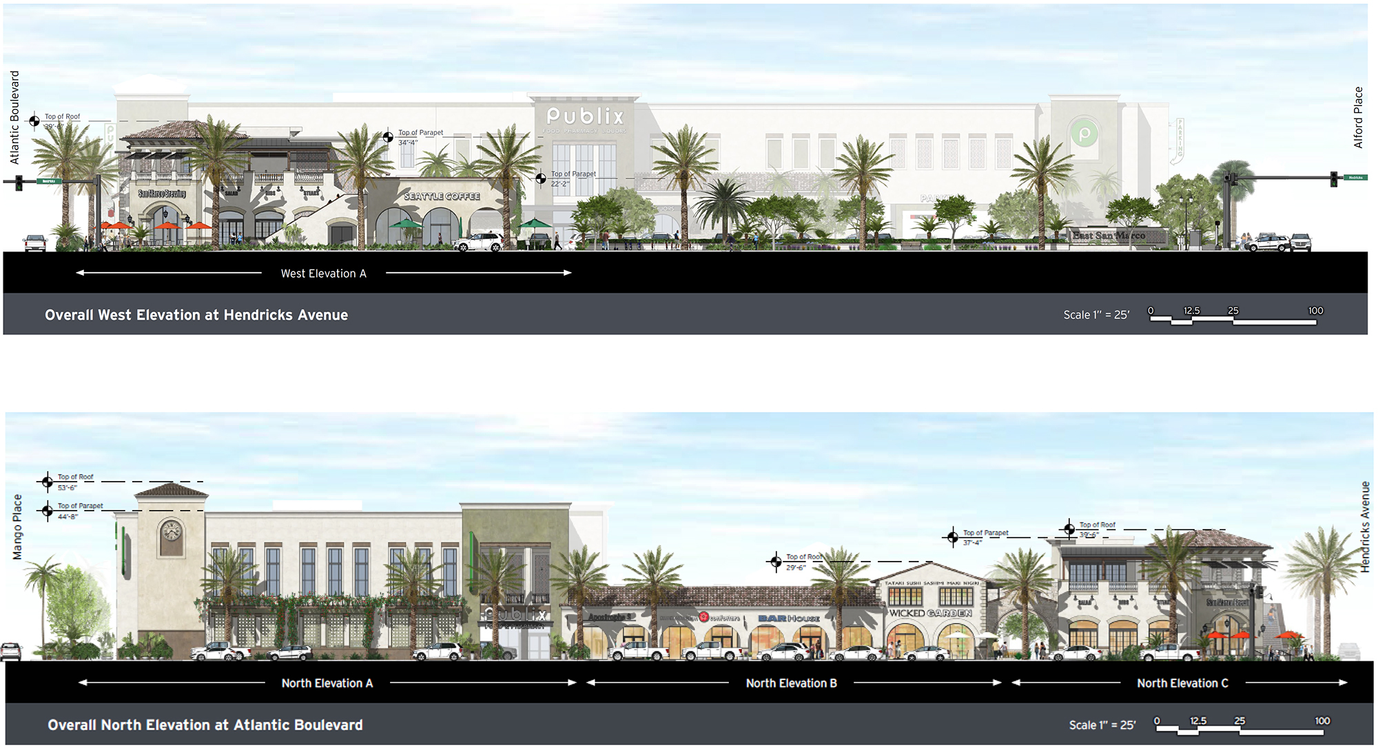 Elevations for the East San Marco shopping center.