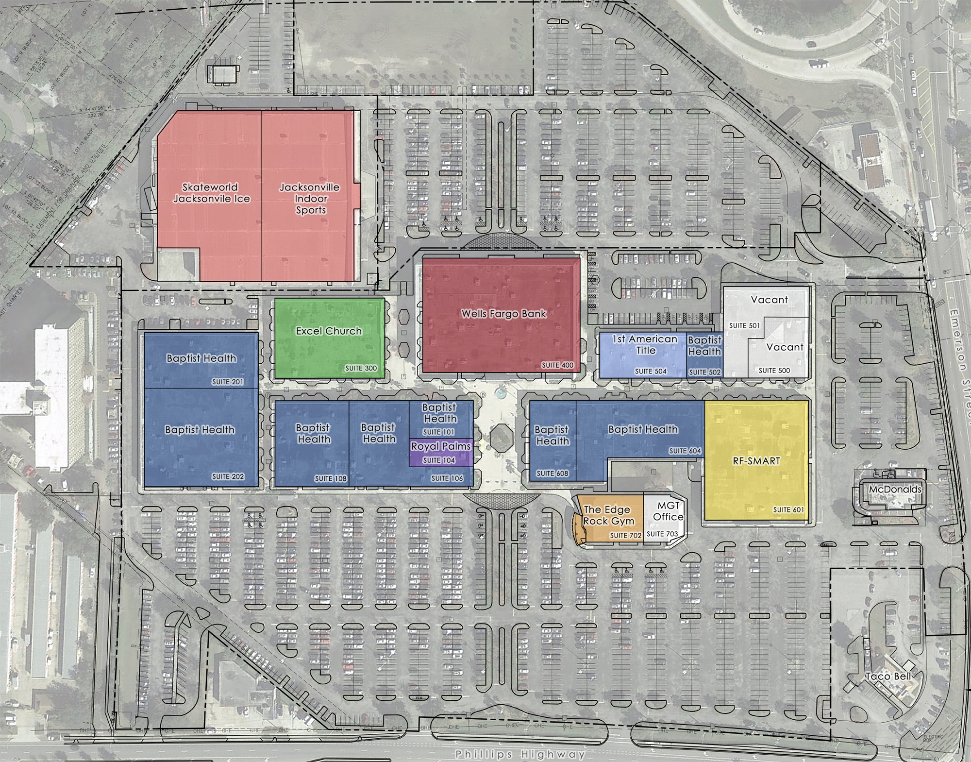 Map shows the current tenants at San Marco East.