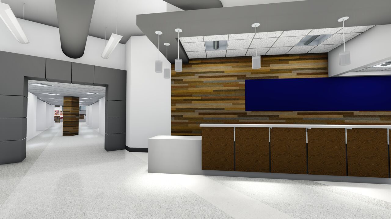 A rendering of renovations for the lobby at one of the Innovation Park buildings.