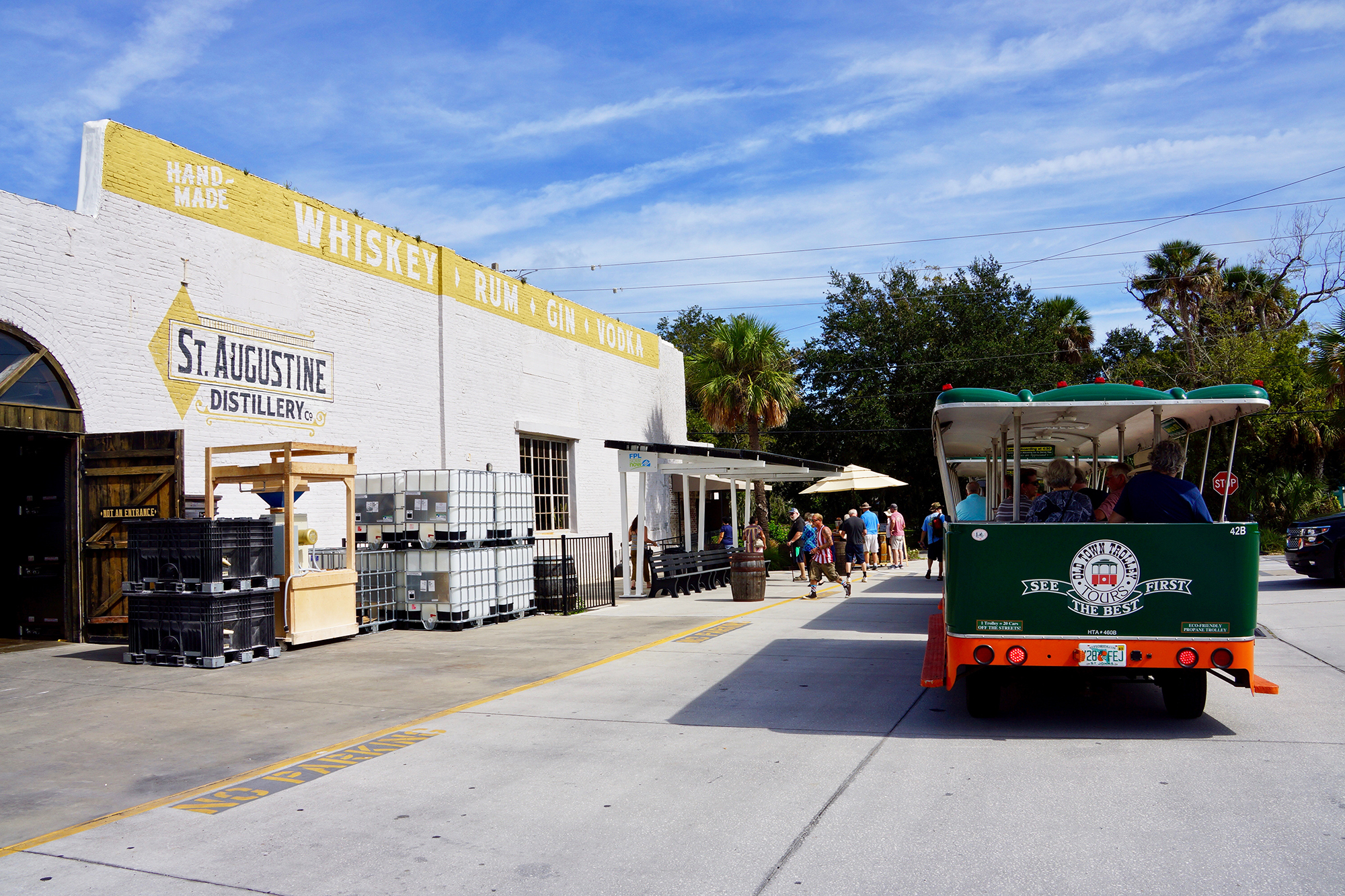 Trolleys stop at the St. Augustine Distillery at 112 Riberia St., where tourists can get a free tour of the factory and sample mixed drinks featuring the spirits produced there.