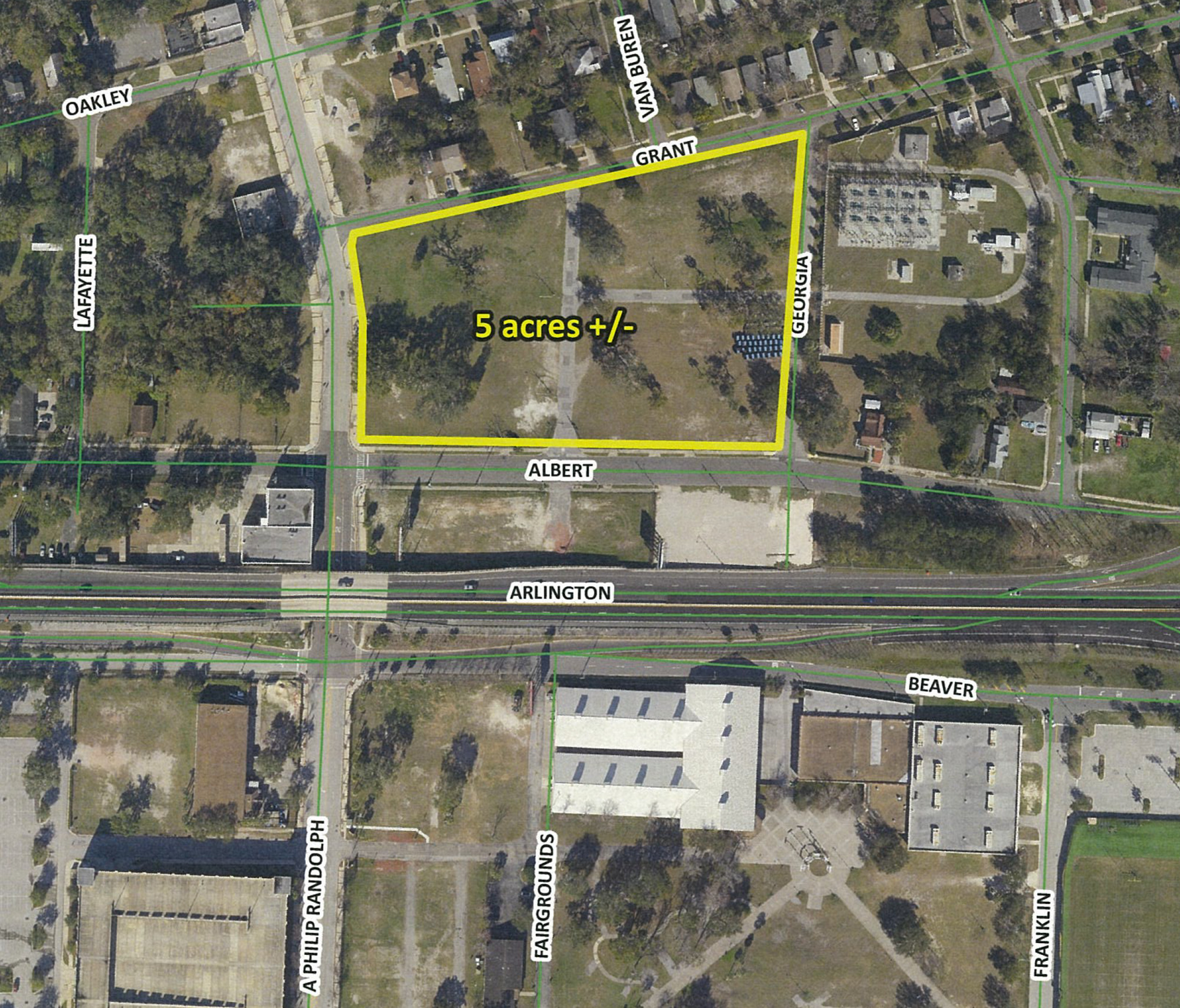 The soccer stadium and other buildings would be on 29 parcels bounded by A. Philip Randolph Boulevard and Grant, Albert and Georgia streets.