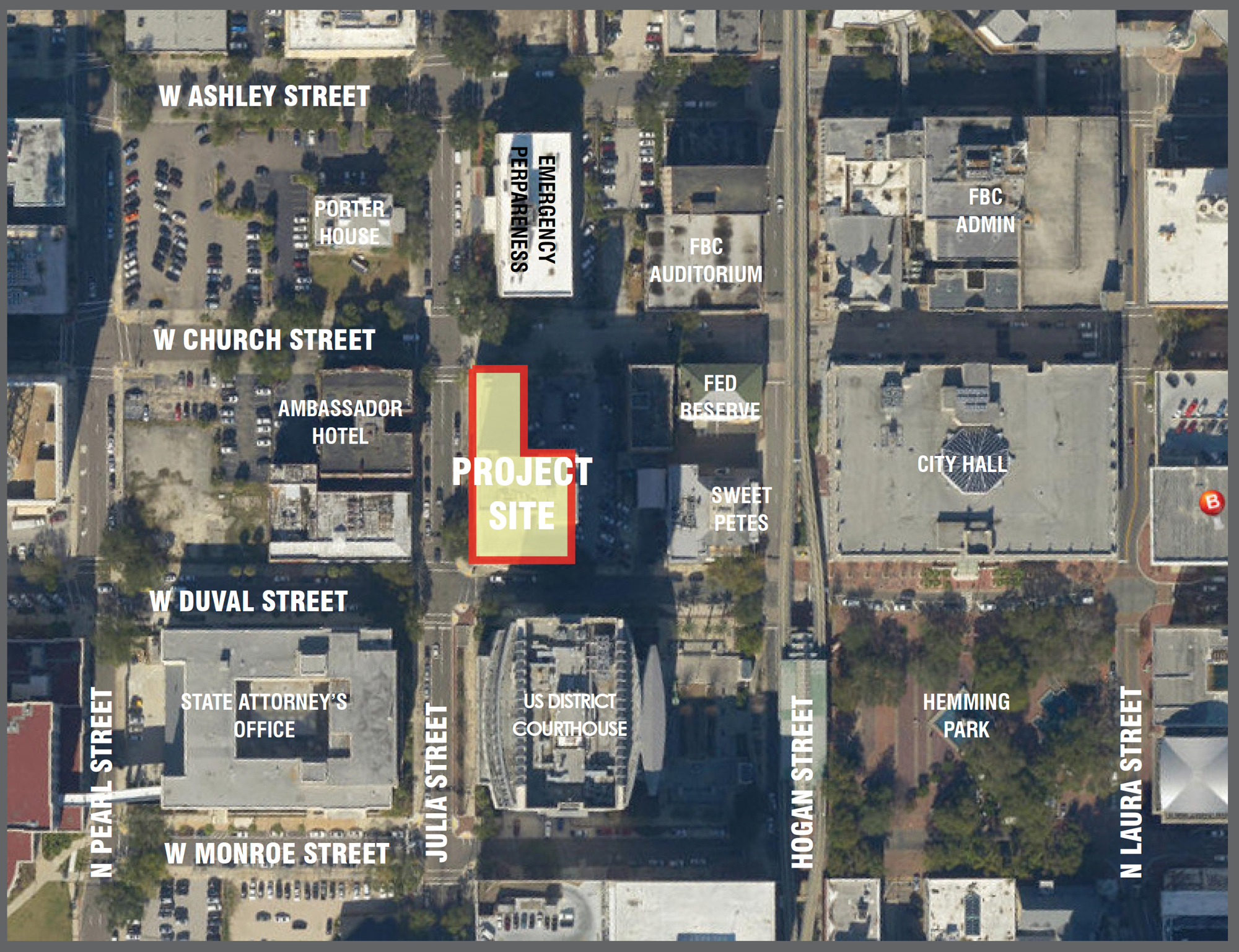 The building is at at 233 W. Duval St. Downtown.