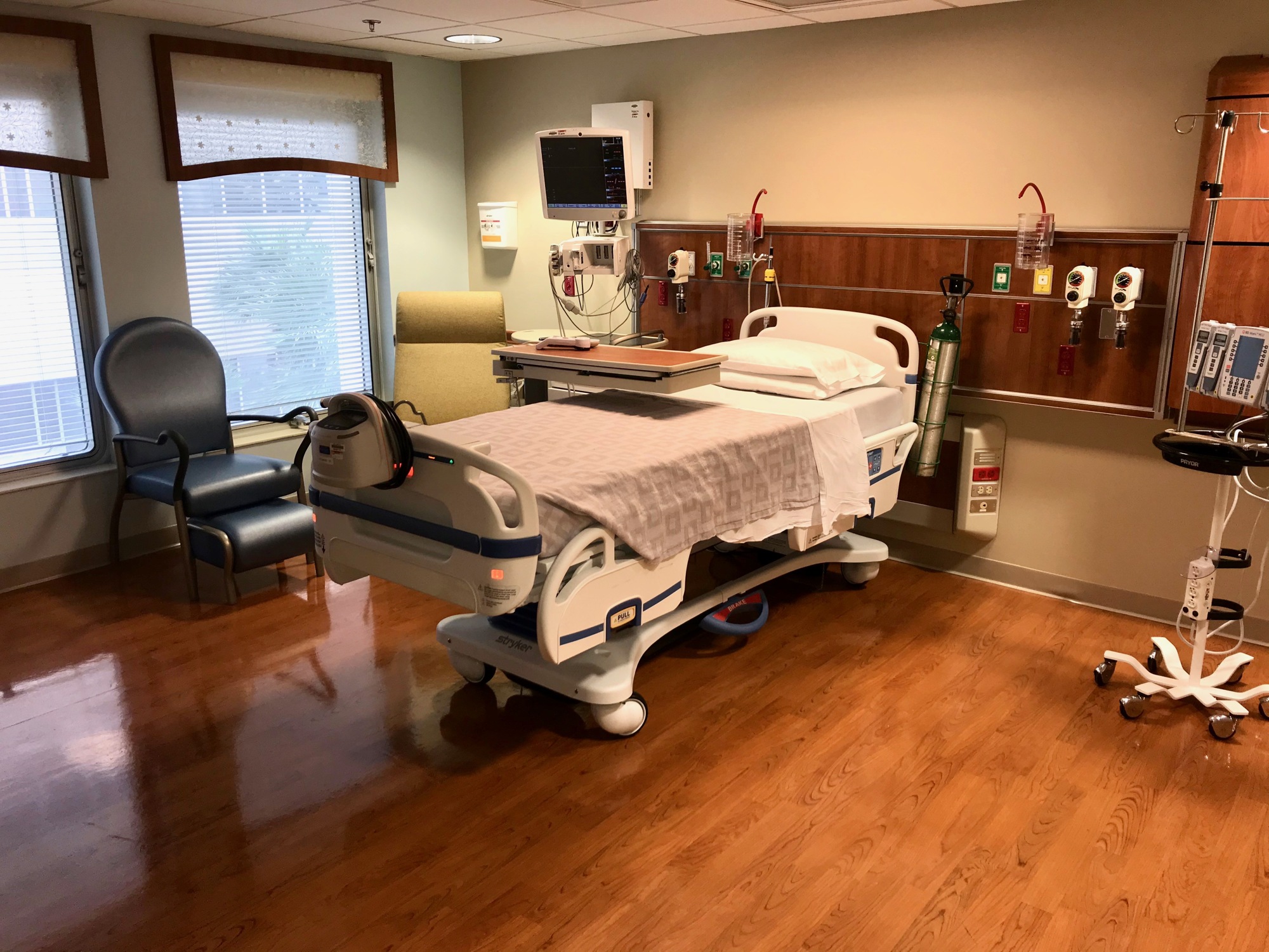 One of 18 rooms in the Memorial Hospital cardiovascular intensive care unit.
