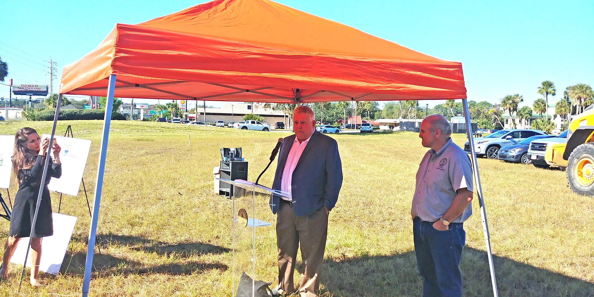 John Joyce, managing member of Joyce Development talks about the project while District 11 City Council member Danny Becton watches.
