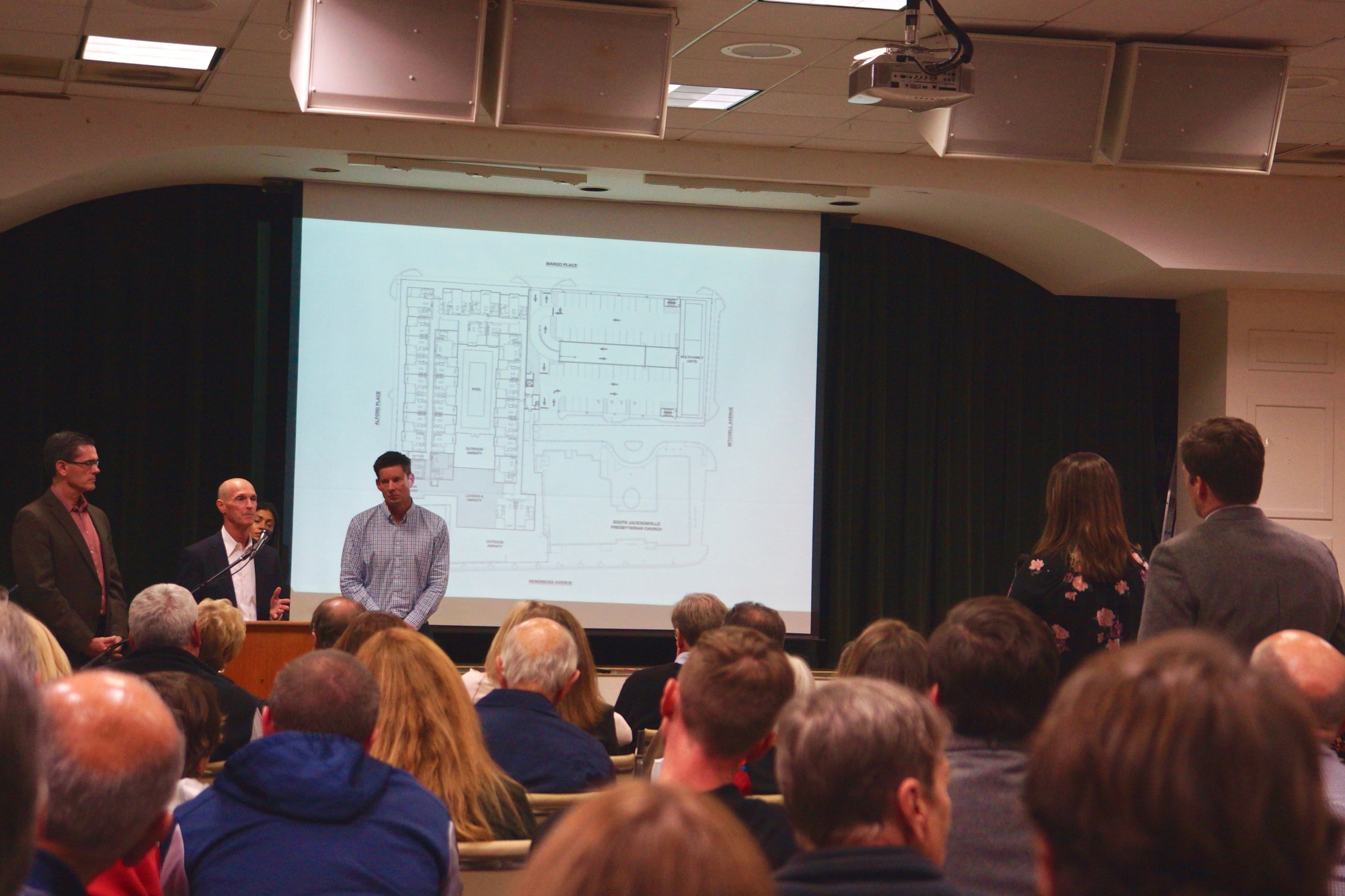 Developers answer questions about the site plan for Park Place at San Marco on Tuesday.