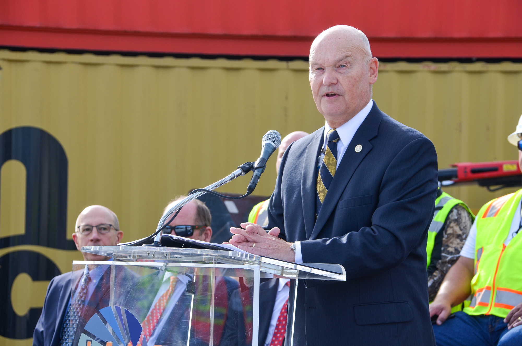 U.S. Department of Transportation Maritime Administrator Rear Adm. Mark Buzby speaks at the ceremony.