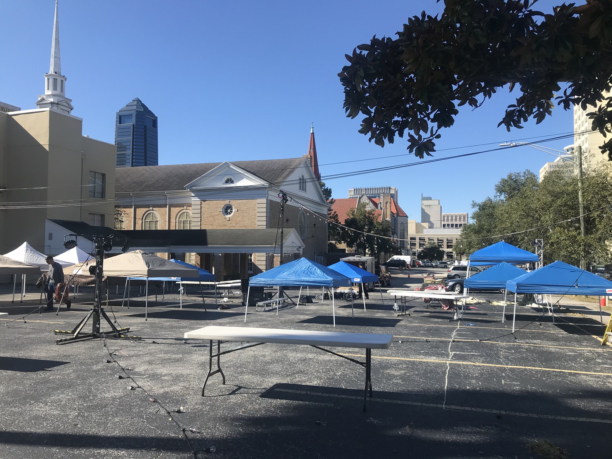 A “Bethlehem Market” is set up behind First United Methodist Church along Church Street.
