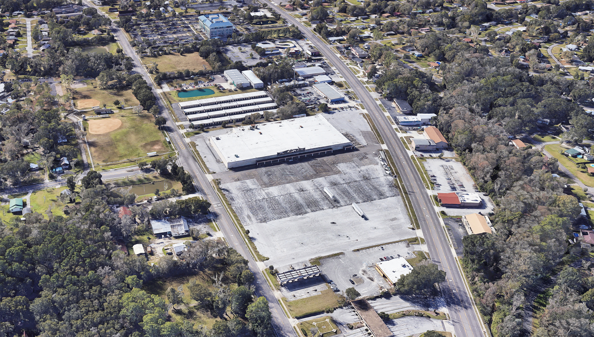 An aerial view of the former Kmart along Blanding. (Google)