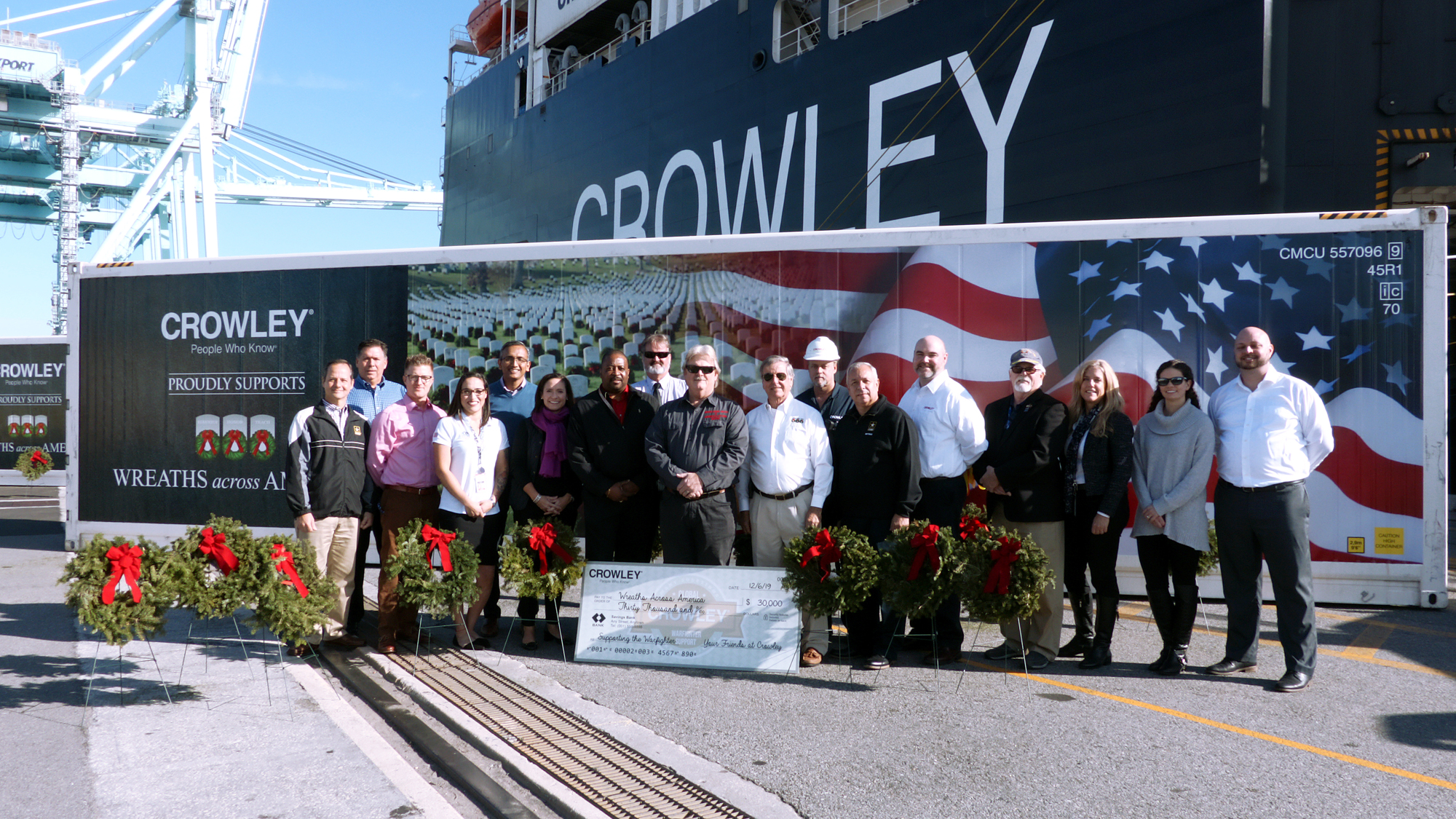 Crowley is donating $17,000 in logistics services and $30,000 to the Wreaths Across America organization.