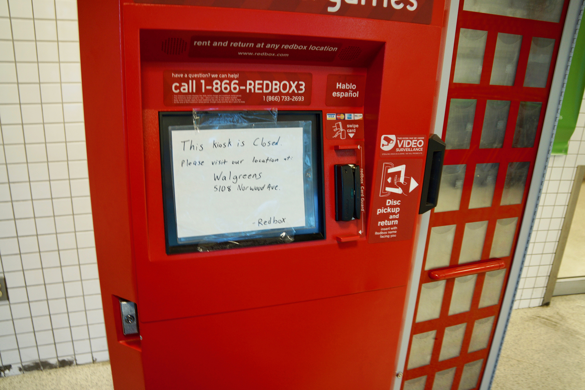 The Redbox inside the Gateway Publix was closed Dec. 23.