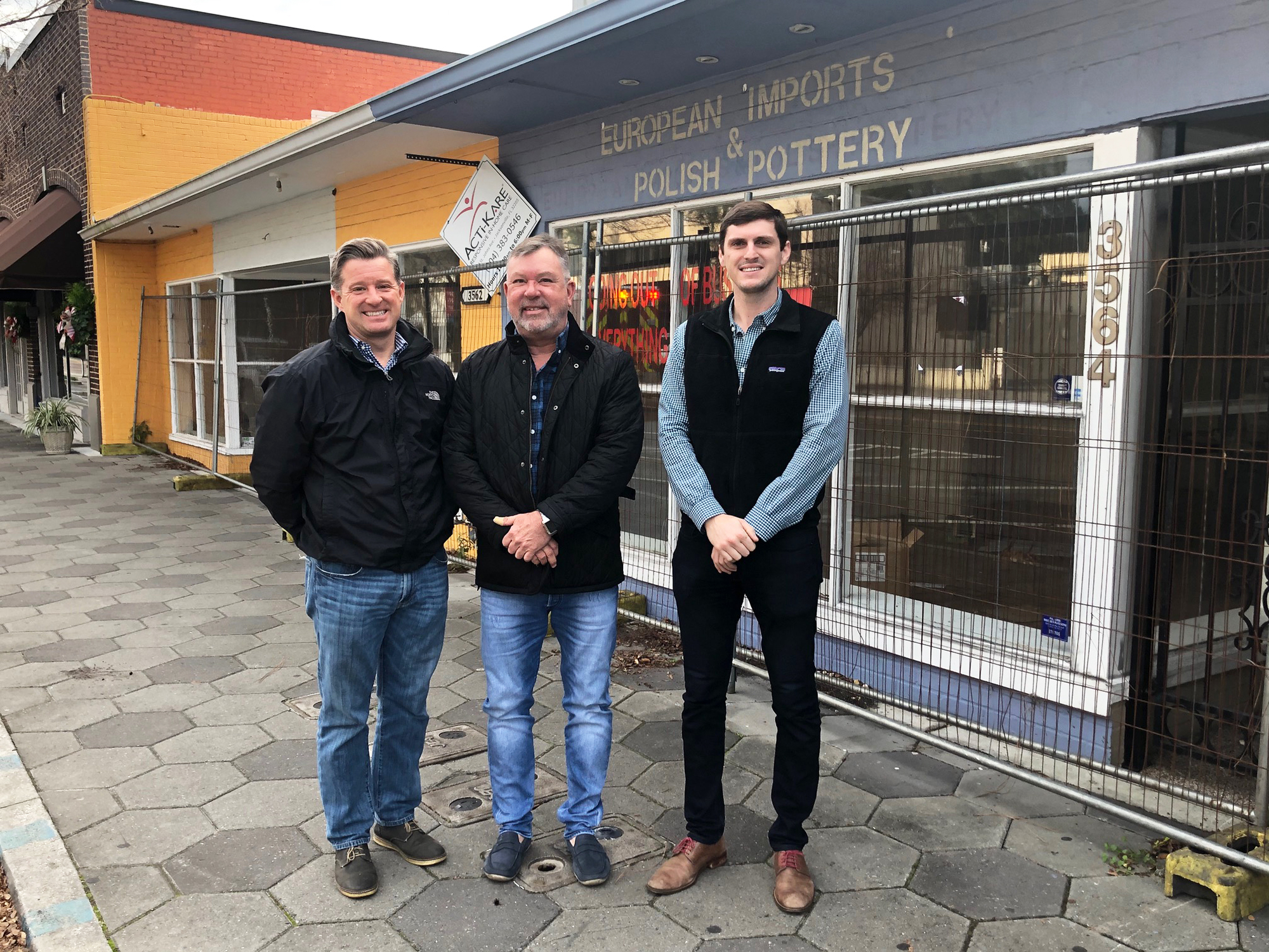 Southern Grounds & Co. business owner Mark Janasik, property owner Edward Skinner Jones and Chris Goodin, a consultant, at 3562 St. Johns Ave. in the Shoppes of Avondale.