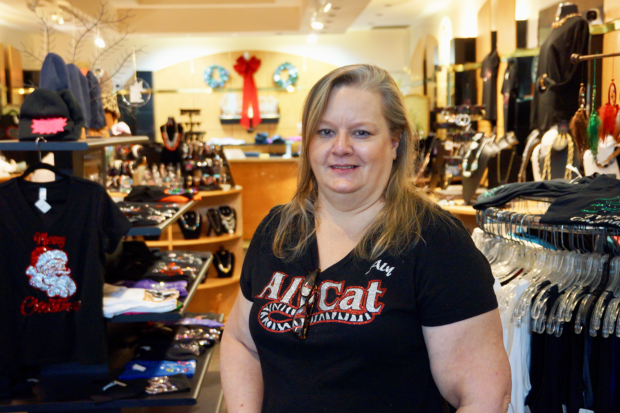 Alyson Peder, owner of Aly Cat, moved her store to the mall at the end of July. Her store sells sandblasted art, rhinestone T-shirts, jewelry and other accessories.