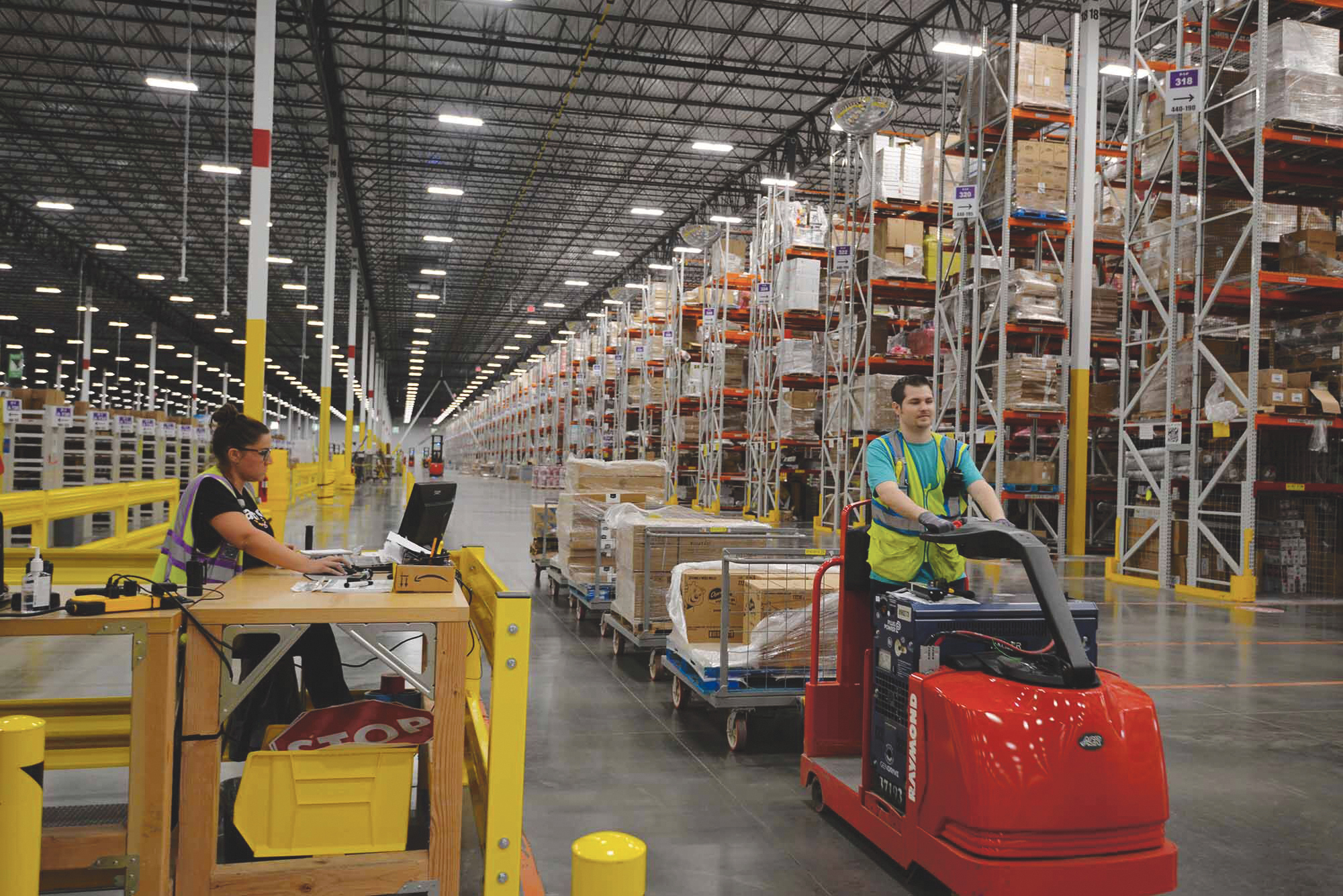 Inside an Amazon distribution center.