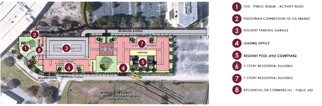 Conceptual site plan of the transit-oriented development.