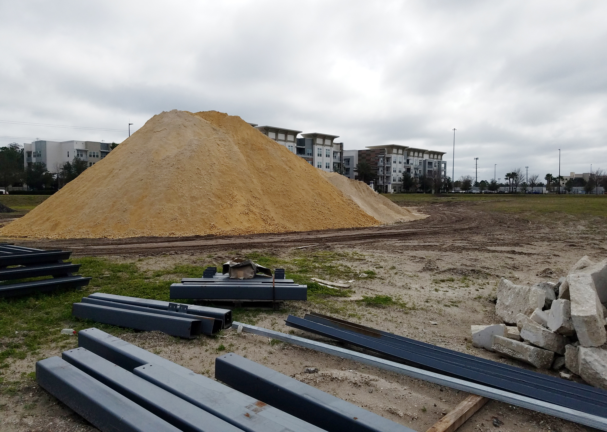 A pile of dirt sits in the southeast corner of the St. Johns Town Center property at southeast Butler Boulevard and Interstate 295.