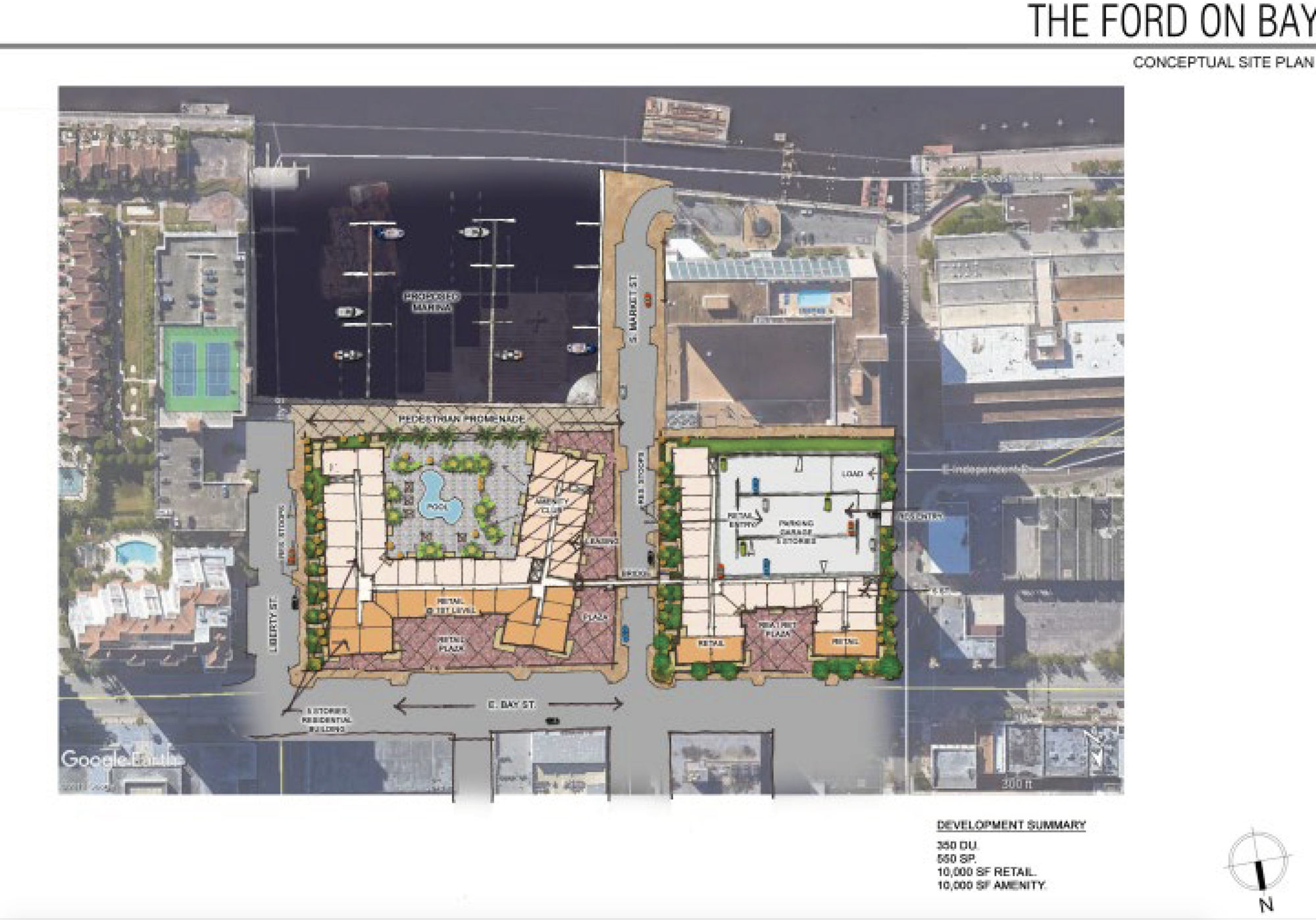 The Related Group of Miami showed this conceptual site plan of The Ford on Bay site.