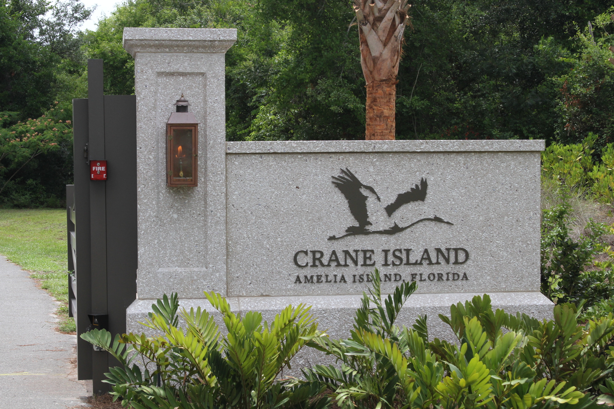 The entrance to Crane Island will be gated after the community is completed. (Photo by Maggie FitzRoy)