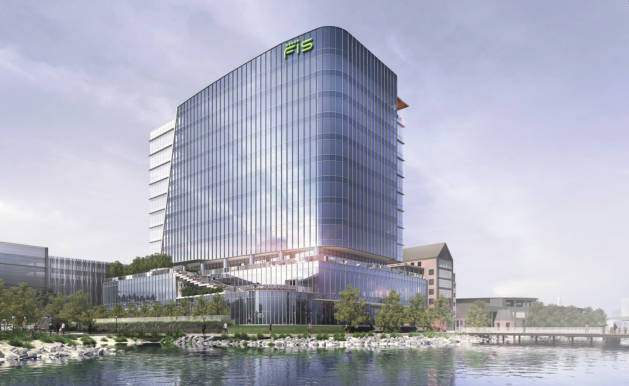 The parking structure is part of the planned $145 million FIS headquarters at 323 Riverside Ave.