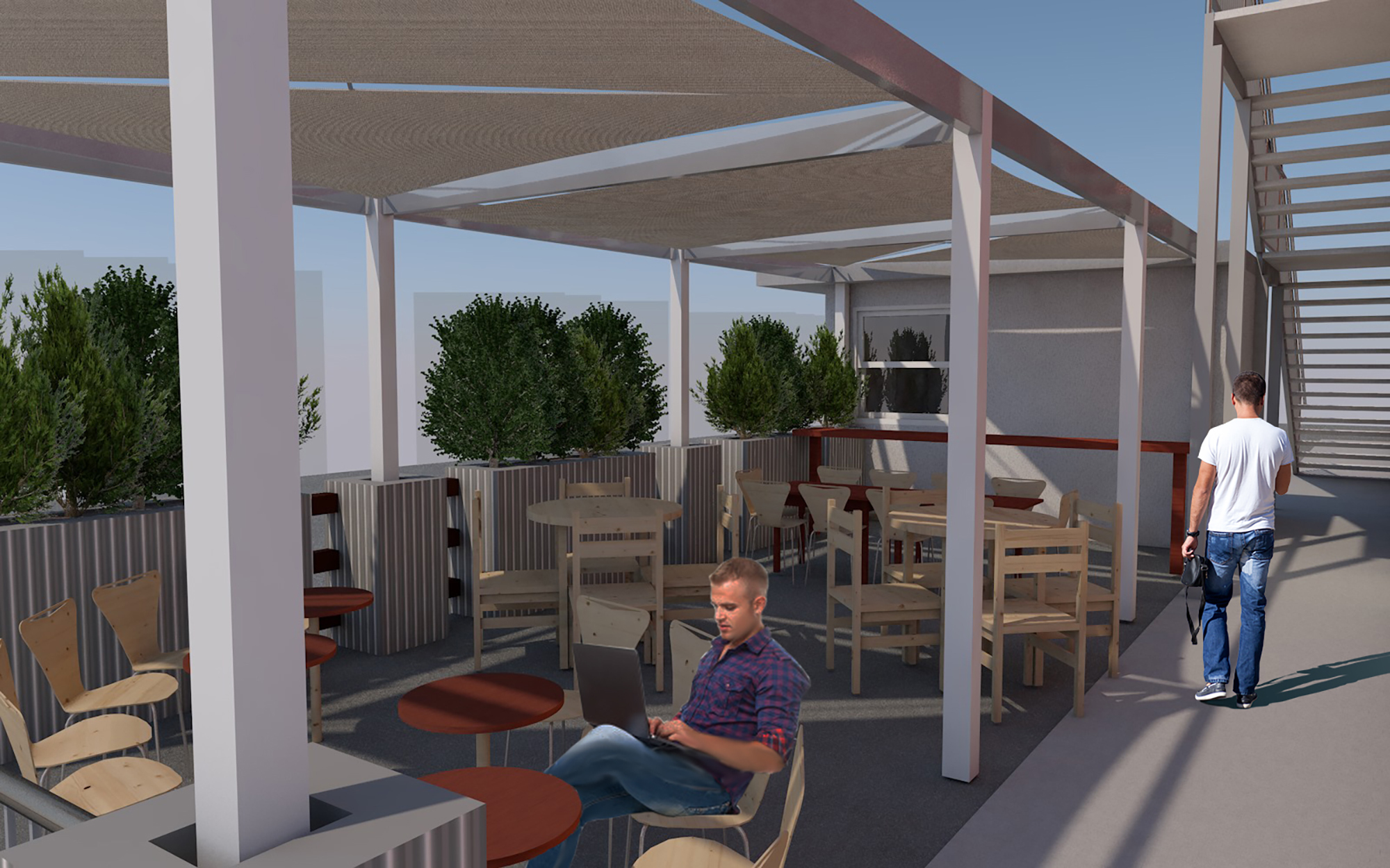 An artist's rendering of the outdoor seating area at Ruby Beach Brewing.