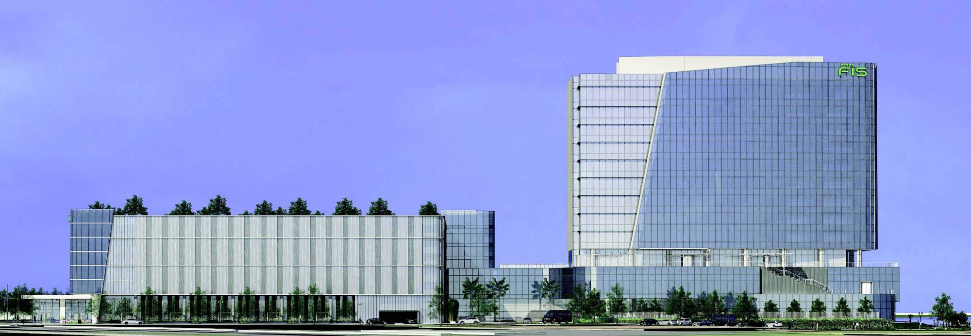 The FIS headquarters and its adjacent parking garage.
