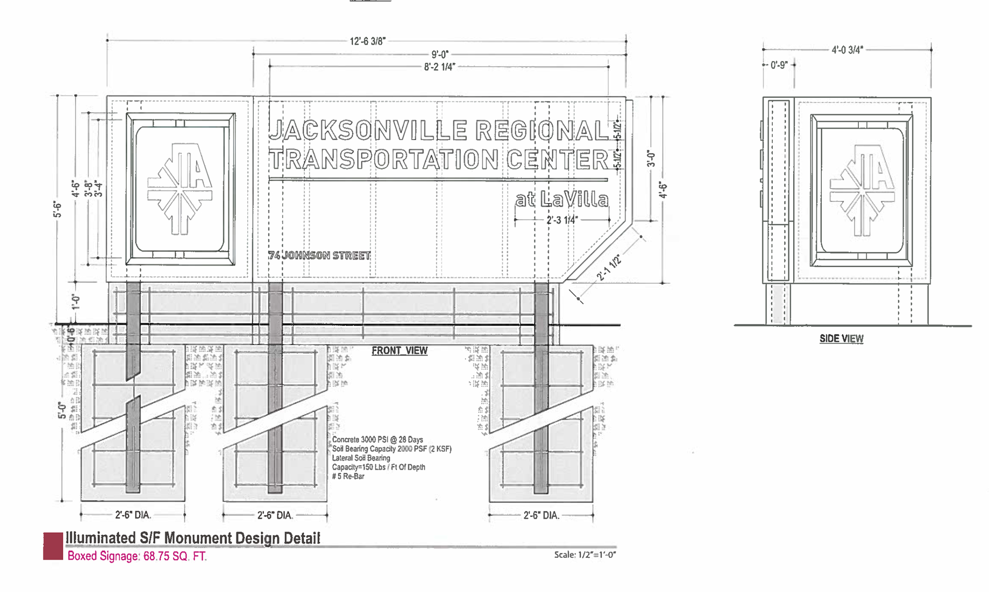 Signage for the Jacksonville Regional Transportation Center in LaVilla.