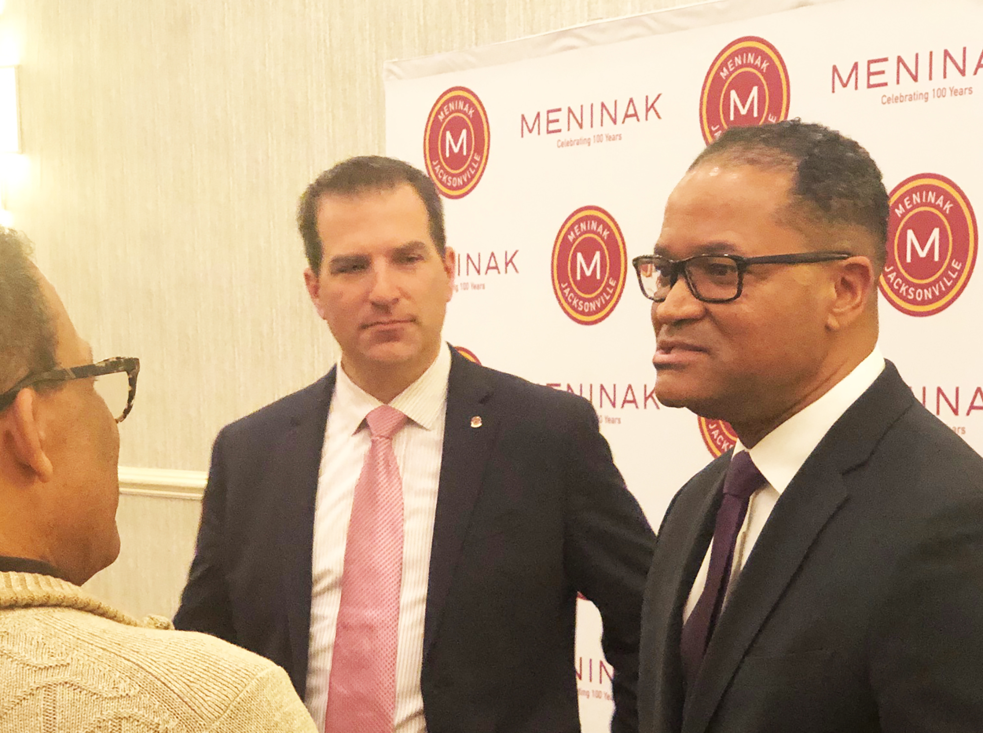 The Cordish Companies COO Zed Smith, right, after speaking to the Meninak Club of Jacksonville. At center is club President Wes Benwick.