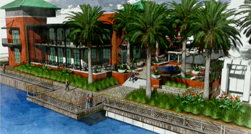 Conceptual rendering of plaza at riverfront.