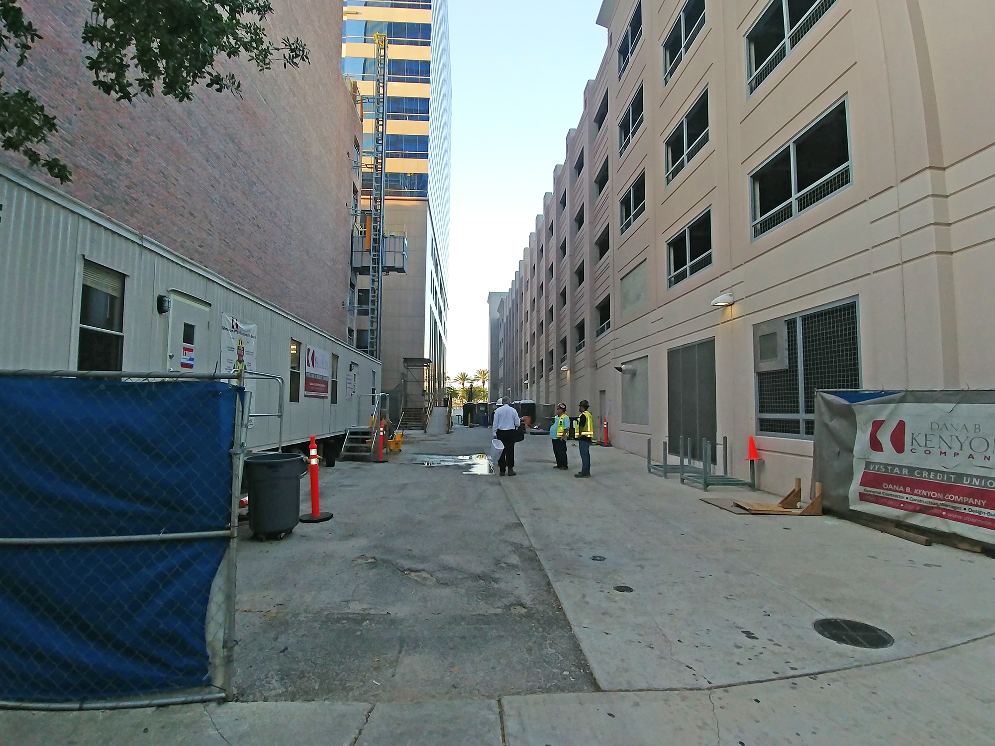 This alley between two VyStar buildings and a parking garage will be converted into a breezeway.