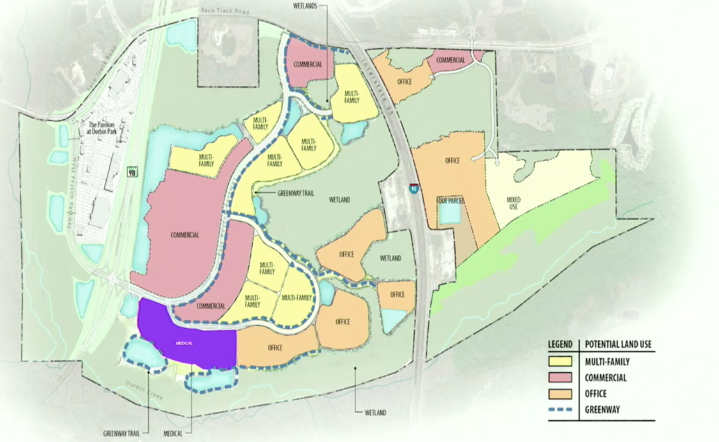 The  Flagler Health+ medical campus is marked in purple.