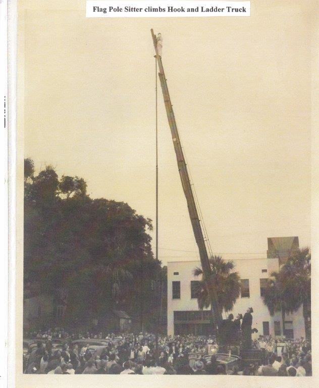 Pole-sitter Richard “Dixie” Blandy attracted thousands to the North Main Street William Catlin and Son used-car business in 1939.