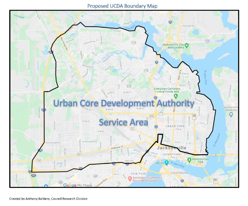The proposed Urban Core Development Authority boundary.