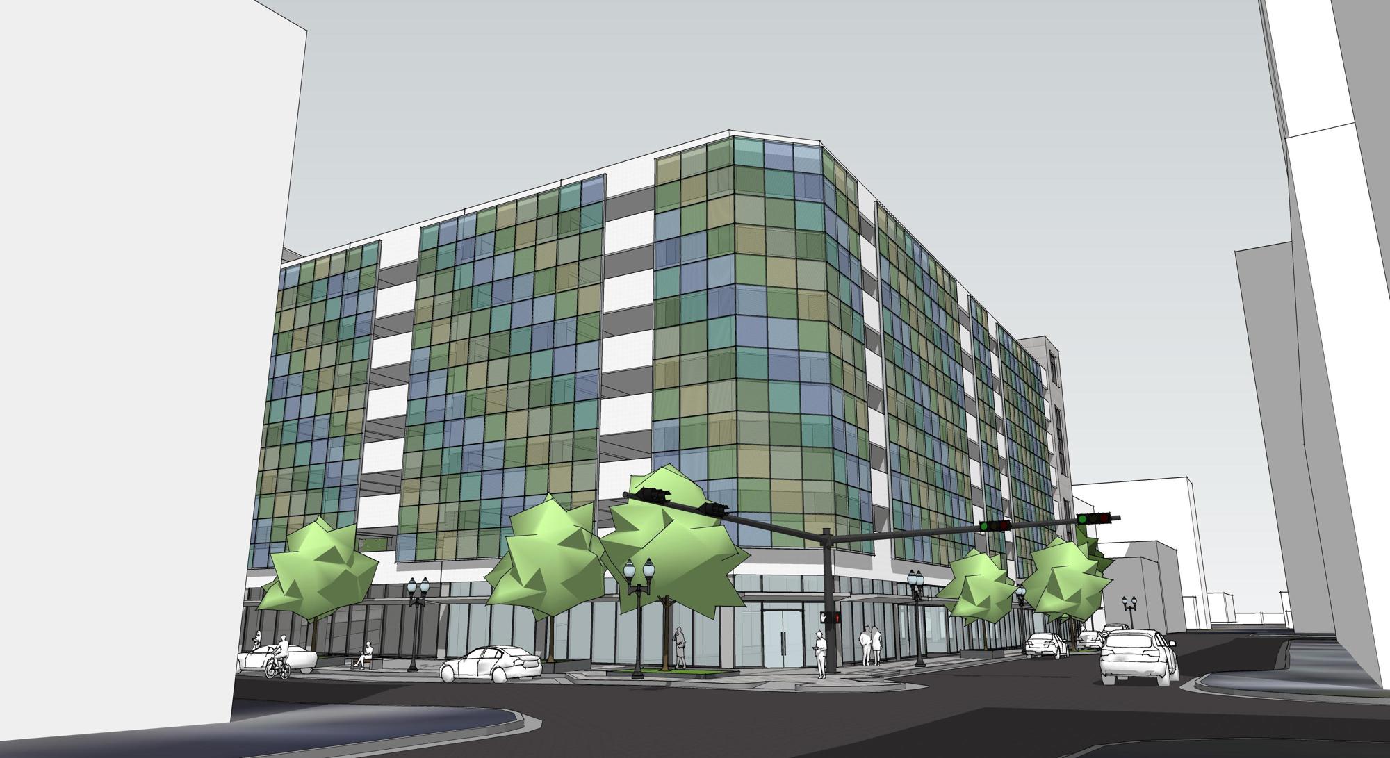 The JEA HQ parking structure’s corners are now rounded in the latest plans.