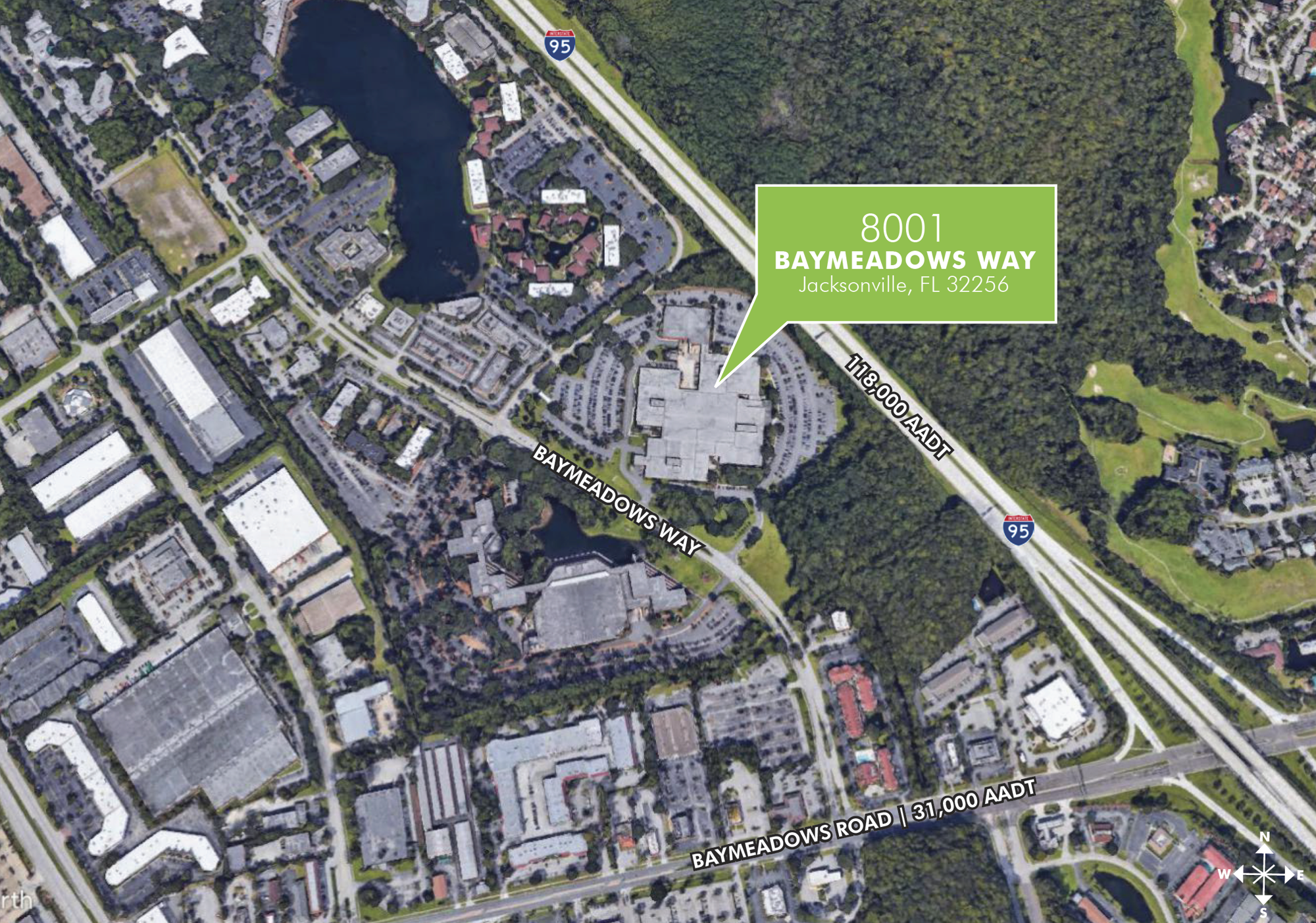 The map of 8001 Baymeadows Way from the CBRE brochure marketing the property.