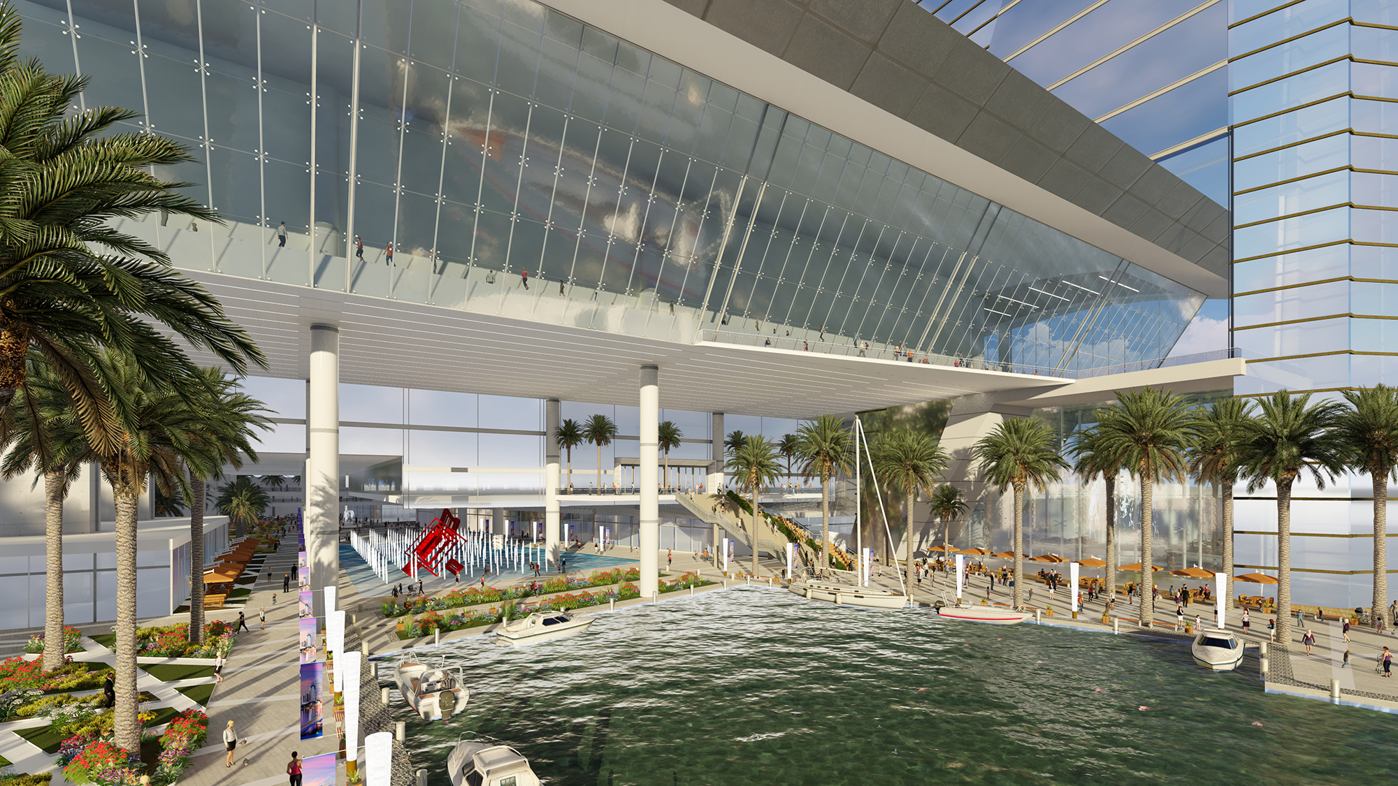 A recreation area and interactive fountain planned at the convention center.
