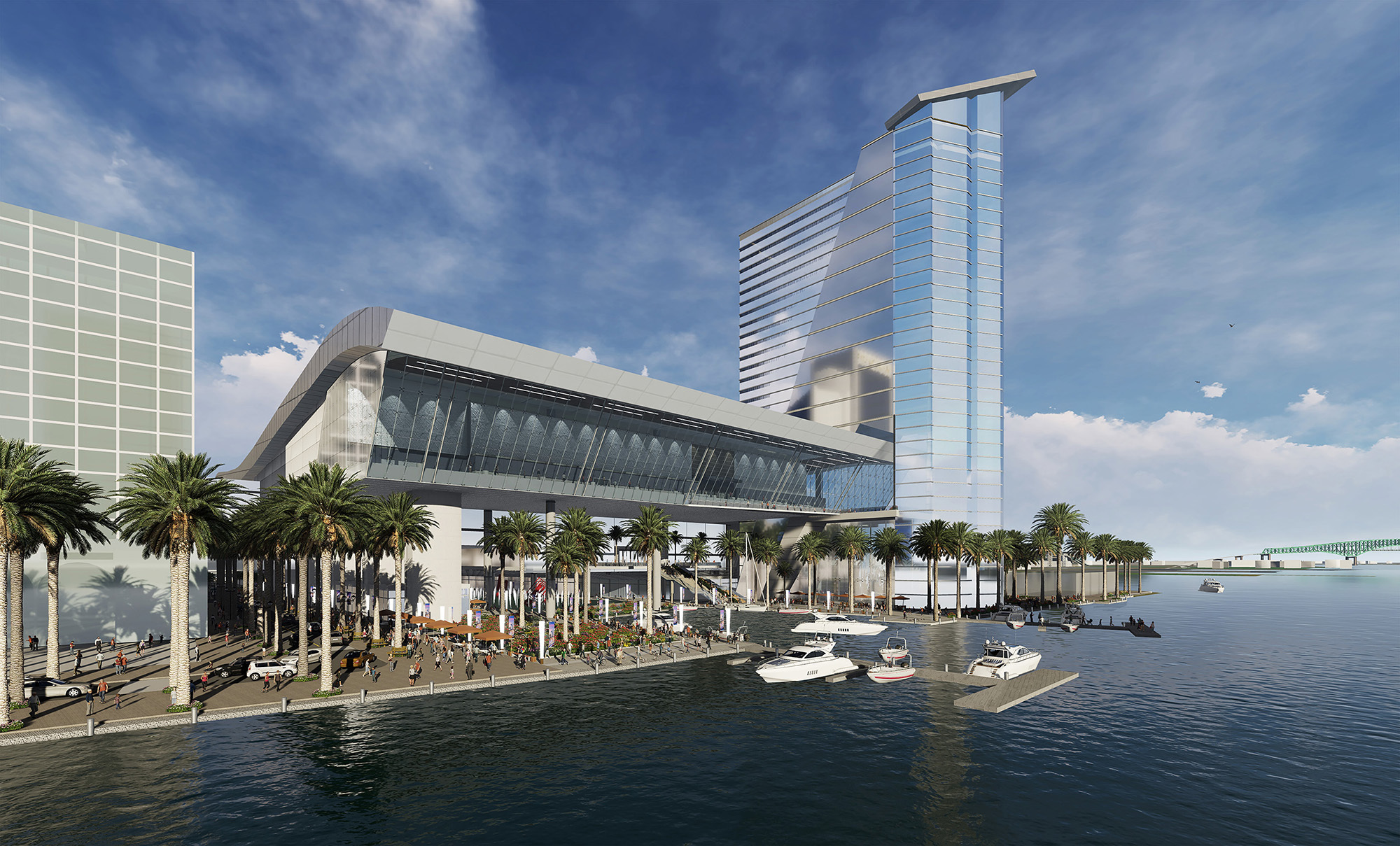 Jacobs proposed a 843,000-square-foot convention center and 190,000-square-foot covered civic plaza with a marina.