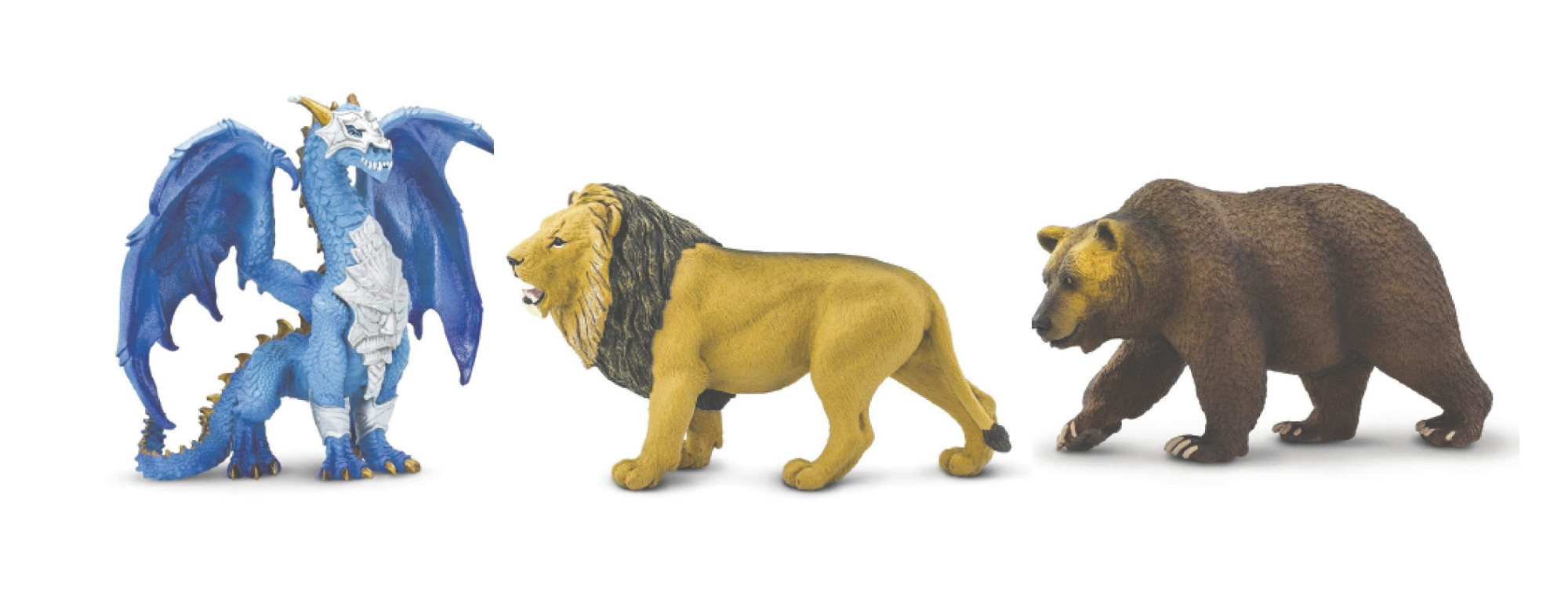 Toy figurines sold by Safari Programs include the Guardian Dragon ($20.99), Lion ($15.74) and Grizzly Bear ($20.99)