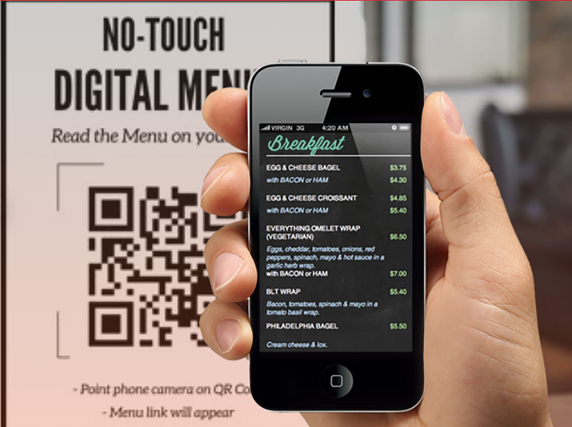 Customers using Menuat’s technology can scan a QR code with their smartphone camera to bring up the restaurant’s menu. It’s a sanitary solution to traditional menus amid the COVID-19 pandemic.