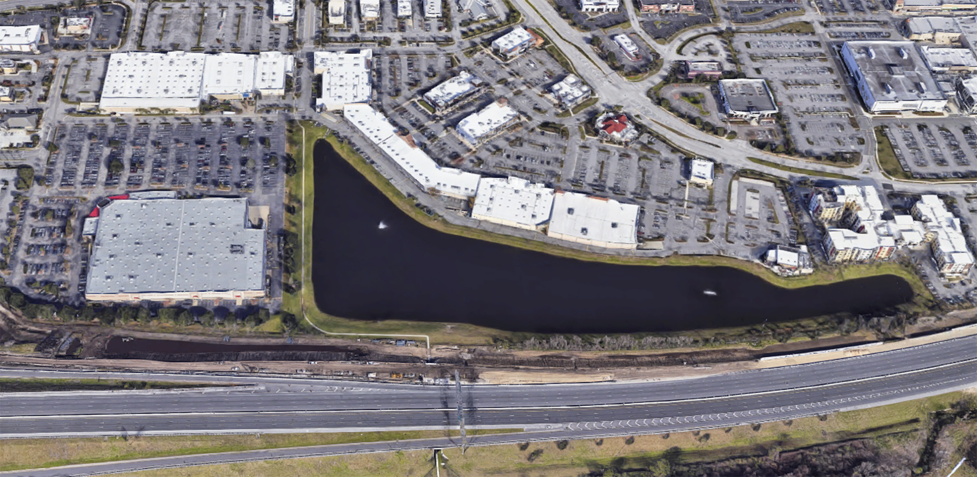 A satellite view of the retention pond at The Markets at Town Center.