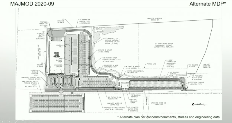 The revised site plan for the distribution center.